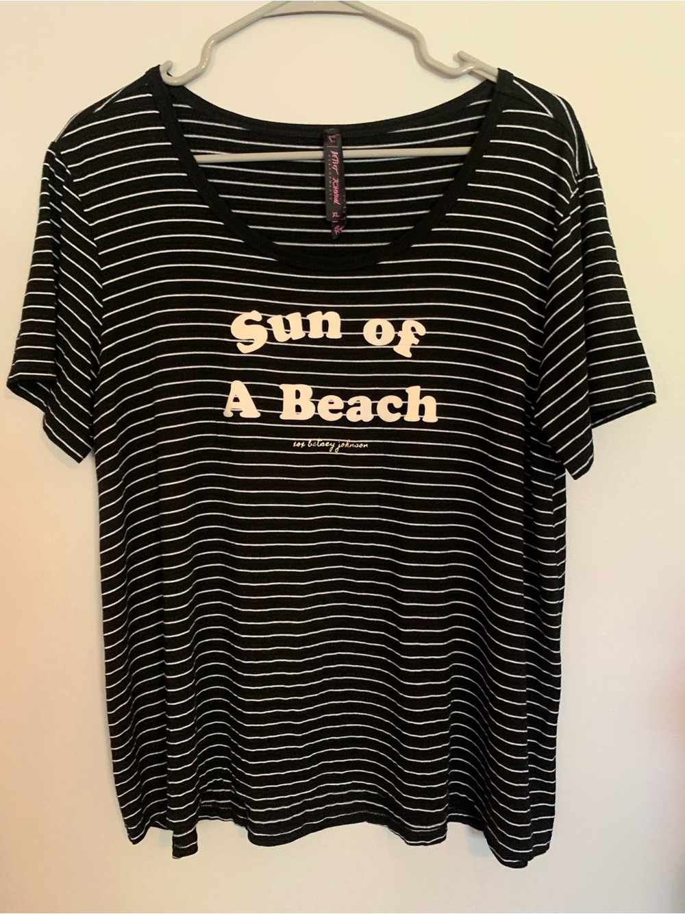 Betsey Johnson Black & White Striped 'Sun of A Beach' Graphic Tee size XL